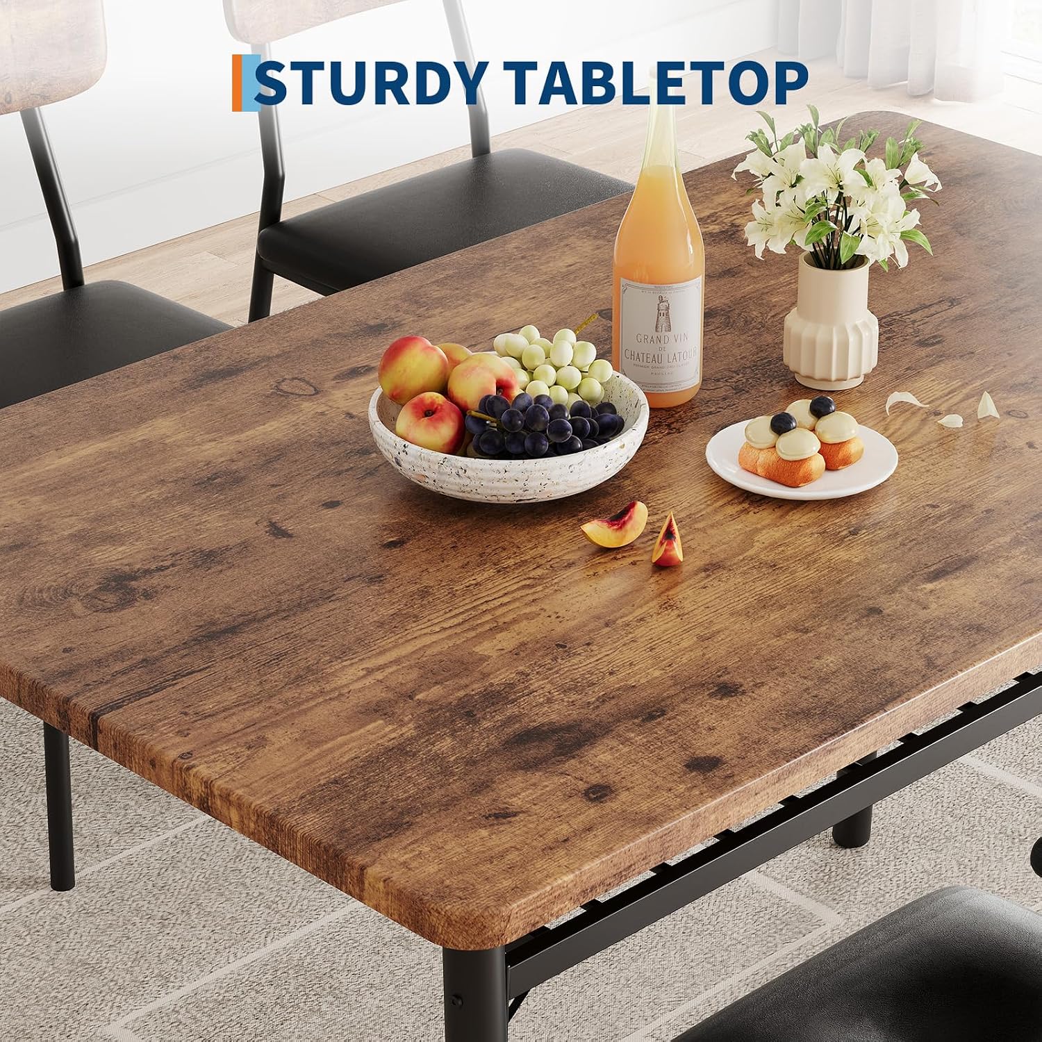 GarveeHome Dining Table Set for 4 with Storage Rack, 5-Piece Kitchen Table and Upholstered Chairs of 4, Wood Tabletop & Heavy-Duty Metel Frame, Dining Room Set for Small Space, Apartment, Brown