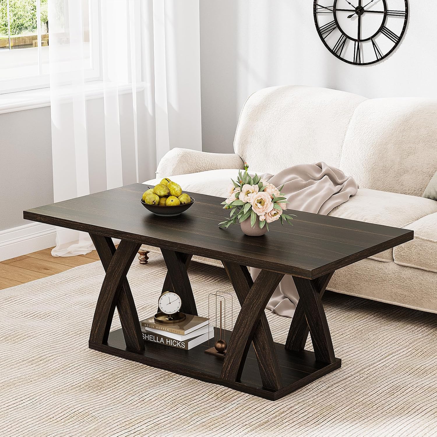 47' Wood Coffee Tables for Living Room Rustic Stands with Storage Shelf Brown Coffee Tables for Living Room. Farmhouse Center Stands with Shelf Farmhouse Rectangle Center Table