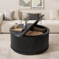 LYNCOHOME 31.5'' Fluted Flip Top Round Coffee Table with Storage, Drum Coffee Table, Modern Coffee Table for Living Room, Center Table for Living Room, Home Office, Black