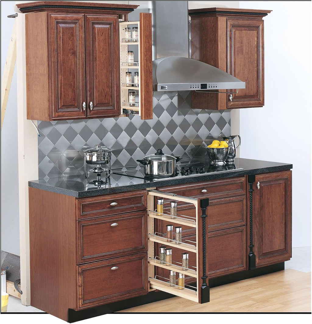 Rev-A-Shelf Pullout Shelf Organizer for Base Kitchen or Bathroom Cabinets, Wood Filler Pantry Storage or Spice Rack, Maple, 3' x 23' x 30', 432-BF-3C