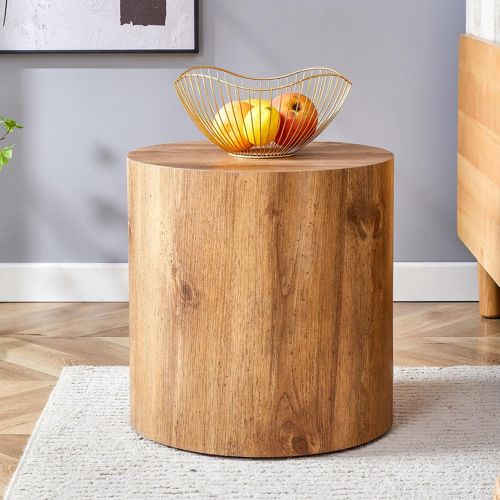 WILLIAMSPACE Round Coffee Table Set of 3 for Living Room, 3 Piece Modern Drum Circle Wood Side Tables, End Table for Apartment, Office, 27.5' + 15.7' + 12' (Wood Color)
