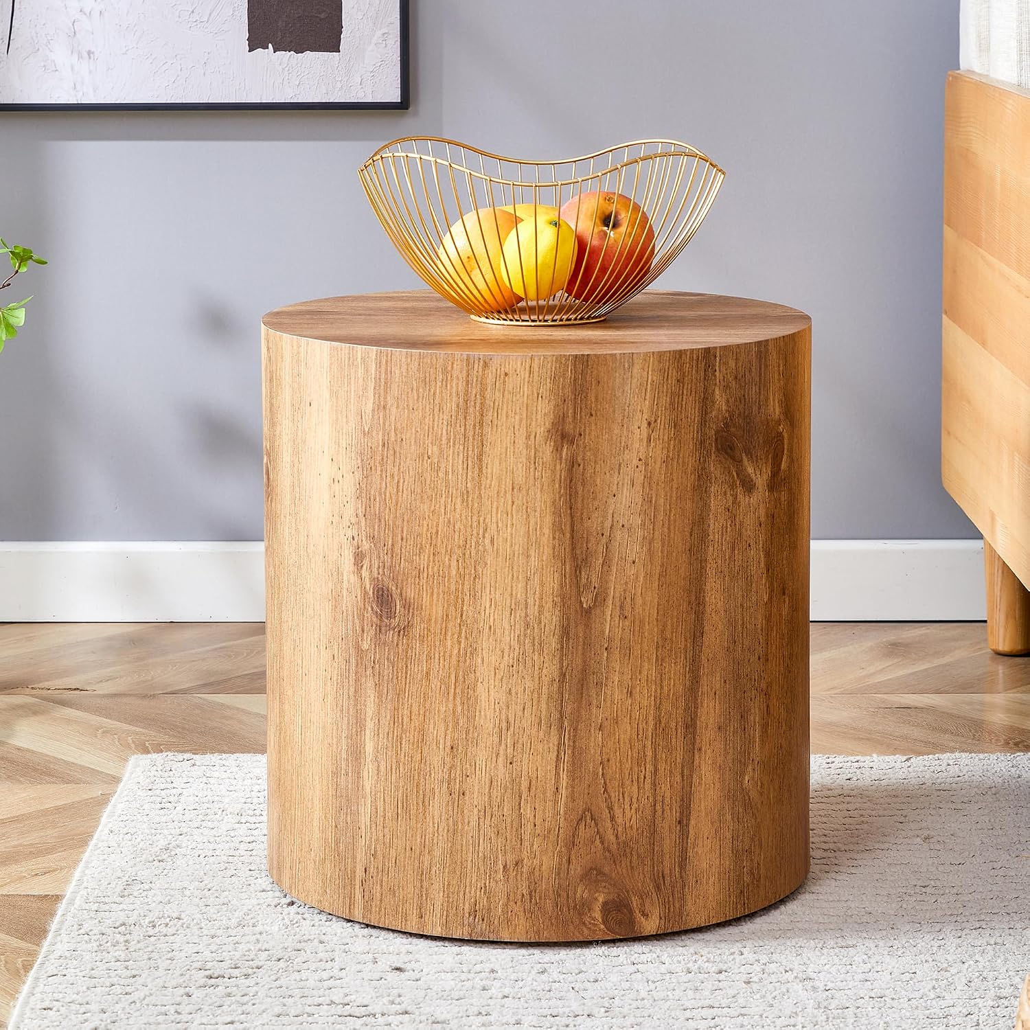 WILLIAMSPACE Round Coffee Table Set of 3 for Living Room, 3 Piece Modern Drum Circle Wood Side Tables, End Table for Apartment, Office, 27.5' + 15.7' + 12' (Wood Color)