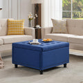 Tbfit 30' Large Square Ottoman Coffee Table with Storage, Oversized Tufted Upholstered Ottomans Bench with Solid Wood Legs for Living Room, Dorm, Leather Foot Stool for Couch Sofa Toy Box, Blue