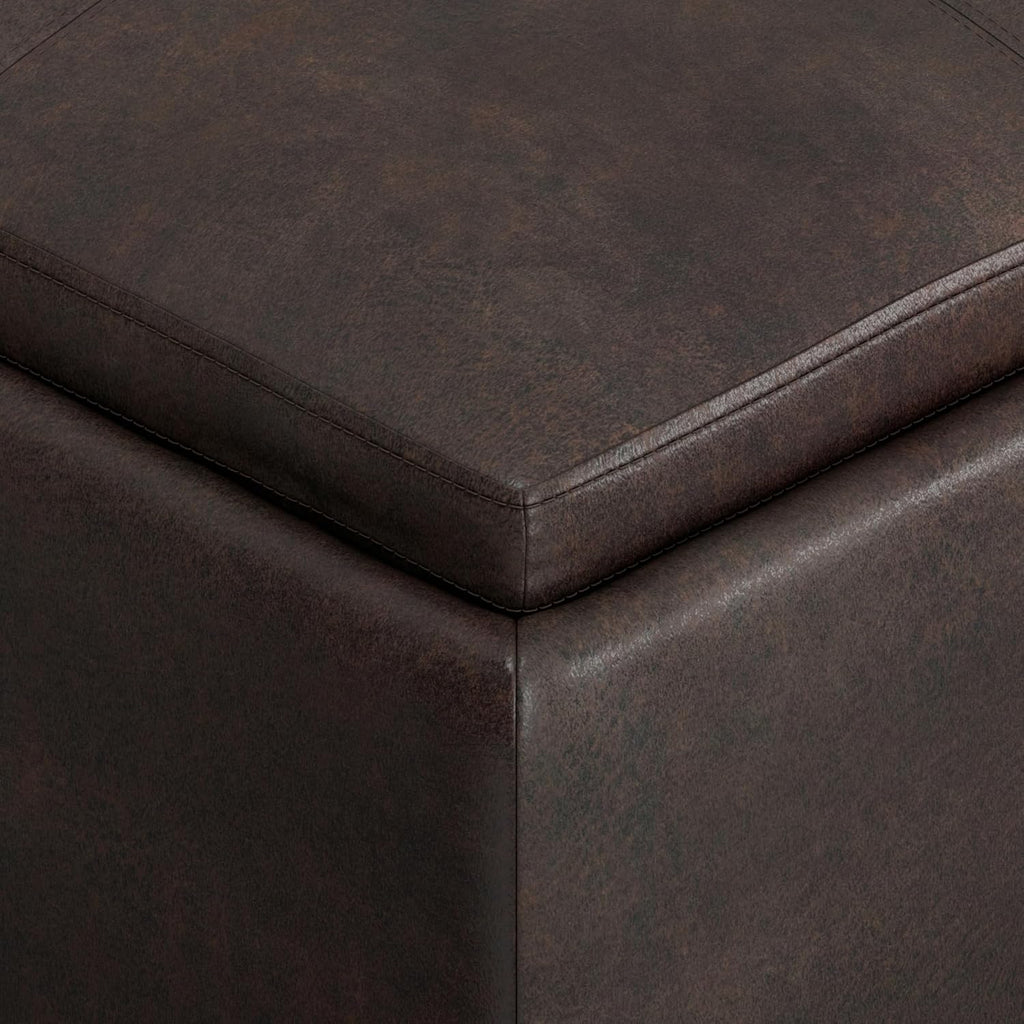 SIMPLIHOME Avalon Wide Contemporary Square Coffee Table Storage Ottoman, Distressed Brown, Table Ottoman