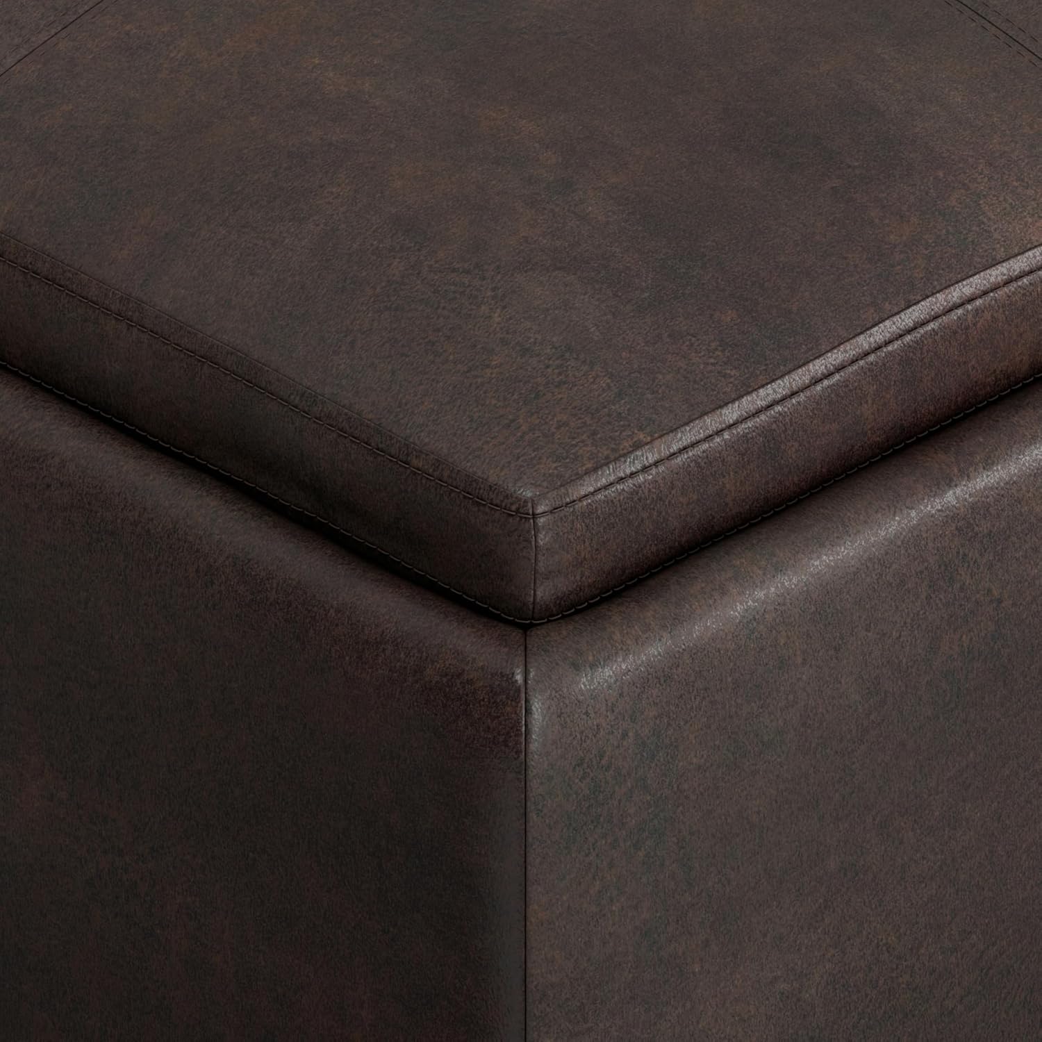SIMPLIHOME Avalon Wide Contemporary Square Coffee Table Storage Ottoman, Distressed Brown, Table Ottoman