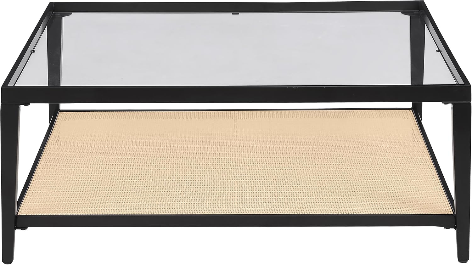 Coaster Home Furnishings - Amherst - Square Coffee Table with Glass Top, Black Metal Frame with Rattan Lower Shelf - Living Room - 40-Inch - Black - 710658
