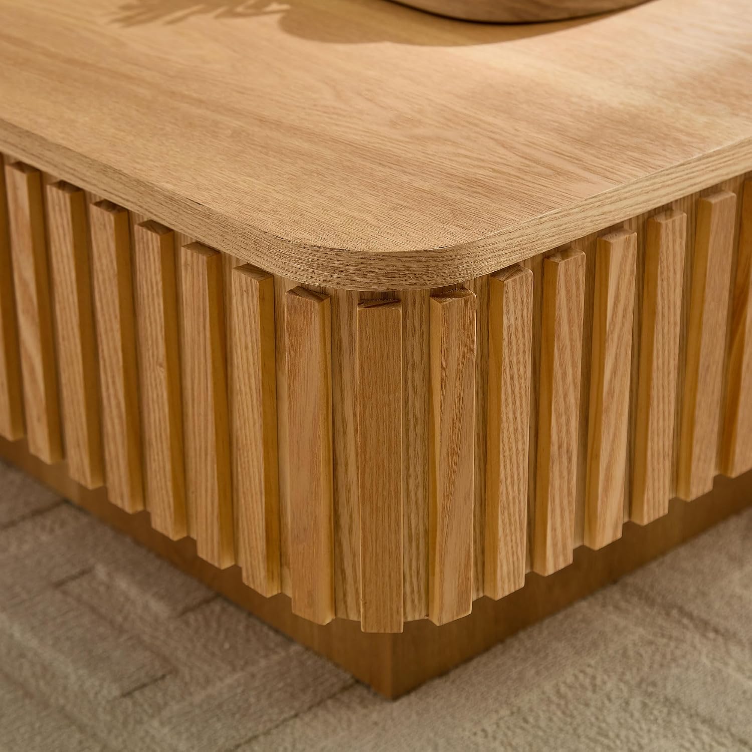 Lift top Coffee Table Square for Living Room Storage Coffee Table with Lifting Top Smart Fluted Coffee Tables Modern Larger Center Tables for Apartment 35.43'' Natural Wood