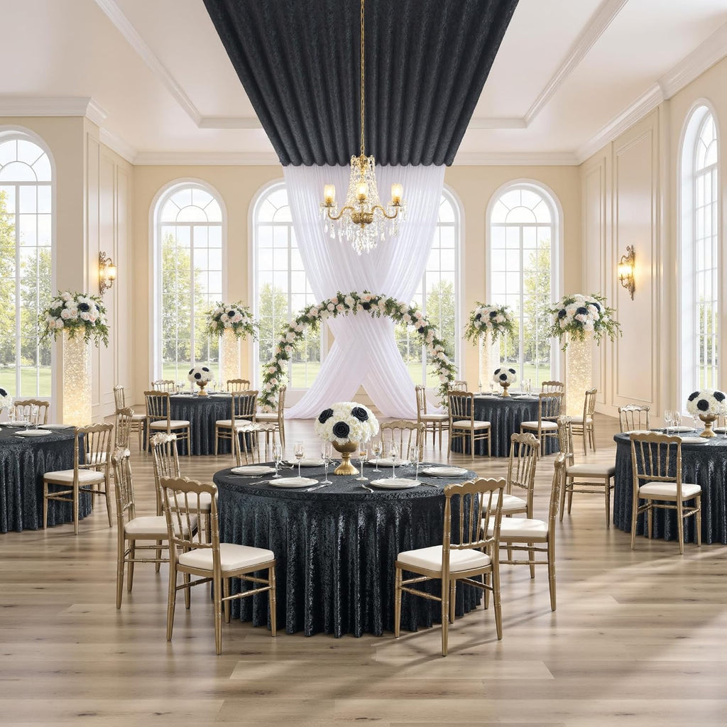 6 Pack Black Velvet Round Tablecloths for 60 inch Table, Wrinkle Free Stretchy 120 inch Spandex Fitted Round Table Cloths Covers Washable Clothes for Wedding Birthday Parties Banquet