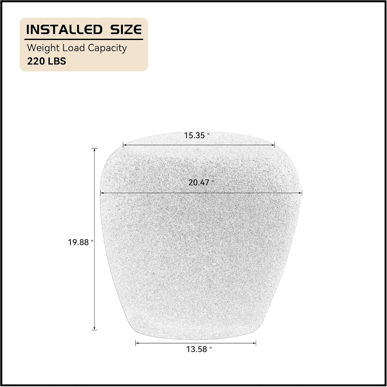 WILLIAMSPACE 19.29' End Table Side Table with Grainy Matte Rocks Pattern, Modern Circle Fiberglass Small Coffee Sofa Table, No Need Assembly (Black)