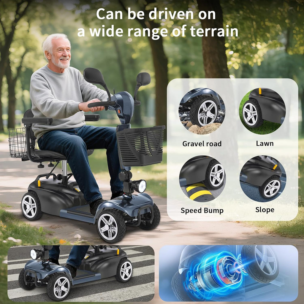 Mobility Scooter for Seniors/Adults, up to 300lbs Capacity, 4 Wheels Mobility Scooters with 15 Miles 350W 5/7MPH, Electric Wheelchair, Adjustable Seat with Rear Mirror