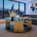 Luxury Round Glass Coffee Table 36', Modern 2-Tier Center Table with Gold Stainless Steel Irregular Legs, Cocktail Table for Living Room, Black and Gold