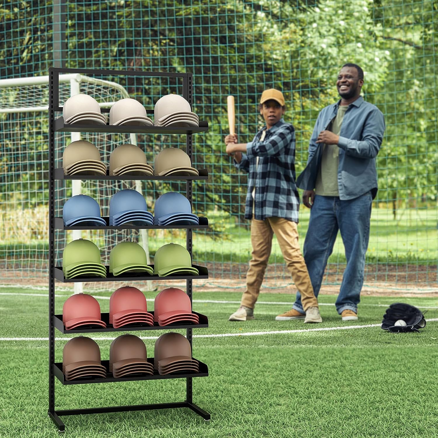 6 Tier Large Hat Rack Stand, Adjustable Baseball Cap Storage Rack with 6 Plate Tray, Heavy-Duty Metal Hat Display Stand for 180 Baseball Hat, Home and Commercial Use