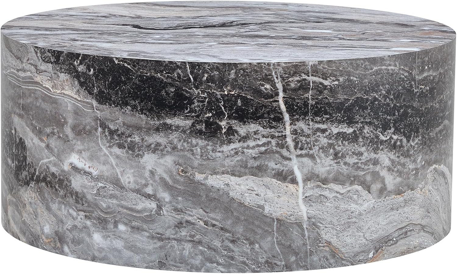 WILLIAMSPACE 27.5' Round Coffee Table for Living Room, Modern Drum Circle Wood Coffee Table, Contemporary Coffee Table Side End Table for Apartment, ø27.5'*12'H (Gray Marble)