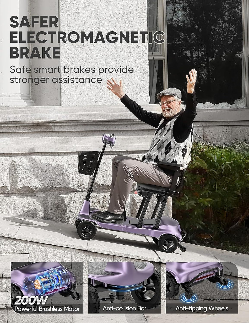 Mobility Scooters for Adults & Seniors - Ultra Lightweight 27.5 lbs Carbon Fiber Folding Electric Scooter - Airlines Approved All-Terrain Portable Scooter with Basket and Charger Included-Purple