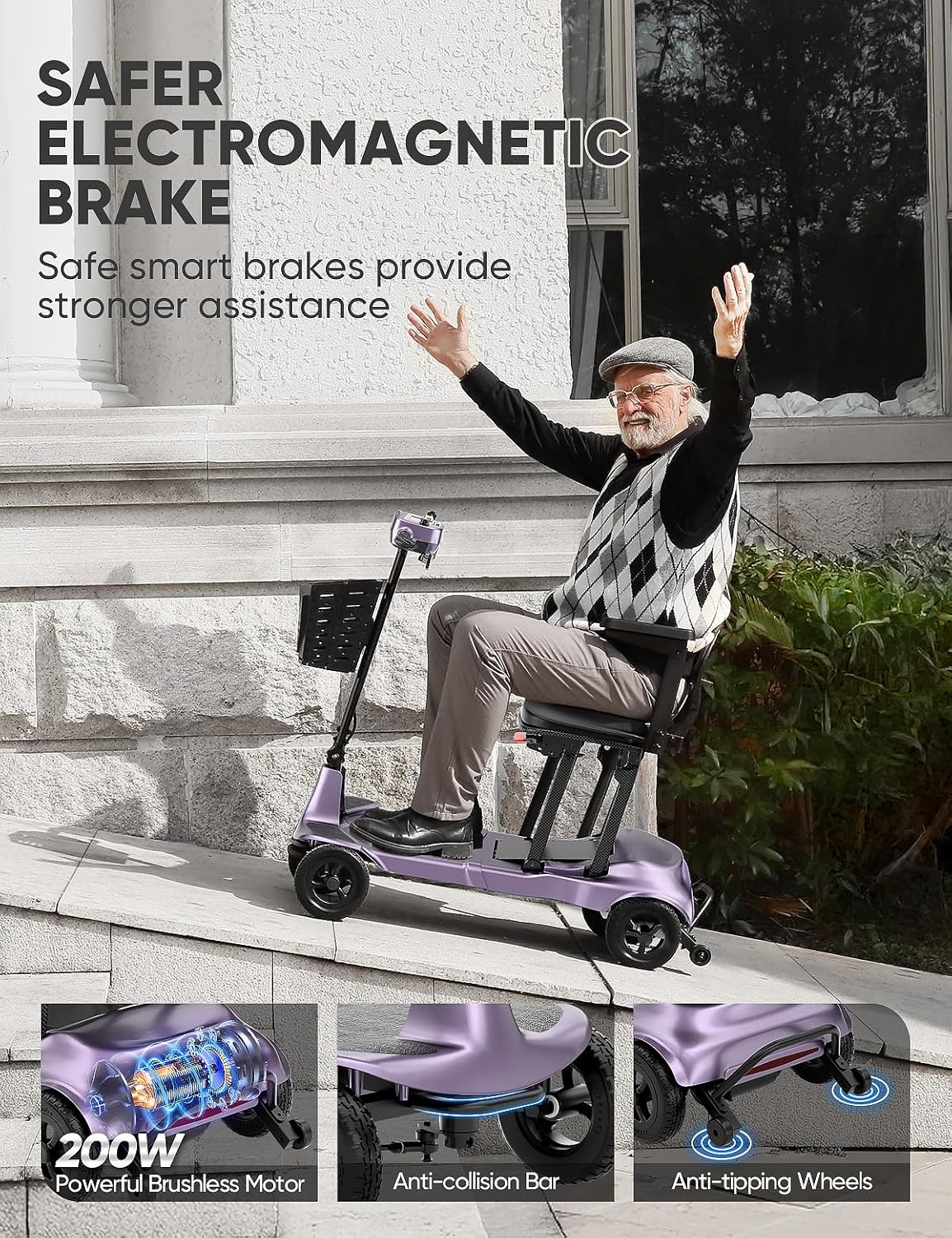 Mobility Scooters for Adults & Seniors - Ultra Lightweight 27.5 lbs Carbon Fiber Folding Electric Scooter - Airlines Approved All-Terrain Portable Scooter with Basket and Charger Included-Purple