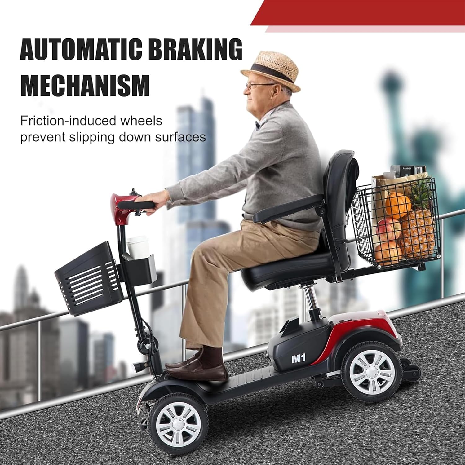 Mobility Scooters for Seniors 400 Lb Weight Capacity,Portable Folding Mobility Scooter, Travel Mobility Scooter,Heavy Duty Electric Powered Scooter W/Foldable Removable Disability Scooter,red