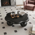 35.03' Cloud Coffee Table for Living Room Unique Coffee Table Modern Low Coffee Tables Cute Center Table with 3 Ball Legs for Small Space Apartment Cream Flower-Black
