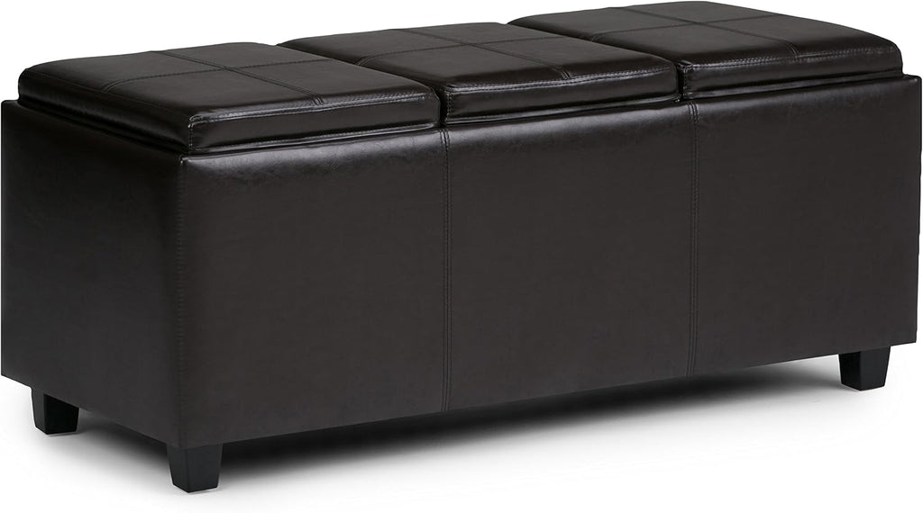 SIMPLIHOME Avalon Storage Ottoman - 42 inch Wide Upholstered Vegan Leather Rectangular Flip-Top Ottoman in Tanners Brown, Contemporary Coffee Table Ottoman for Living Room with Hidden Storage