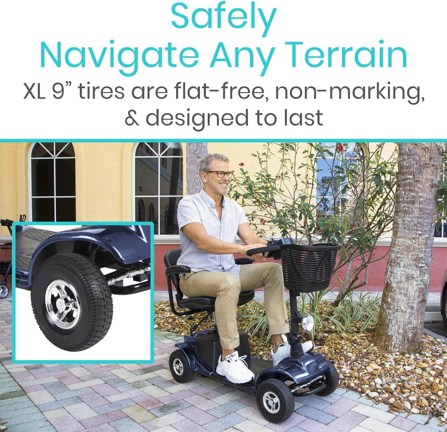 Vive Mobility Scooter (Series A) - 4 Wheel Electric Powered Wheelchair Mobile Device for Adults, Seniors - TSA Approved Wheel Chair, Compact, Travel - Long Range Battery, Shock Absorbing (Blue)