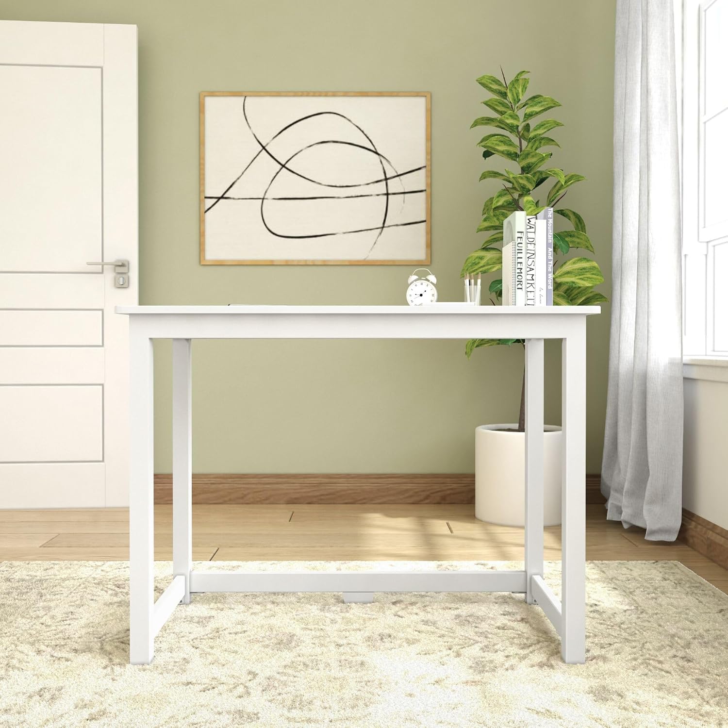 Plank+Beam Writing Desk, Simple Desk for Bedroom, Home Office Study Desk, 39 Inch, White
