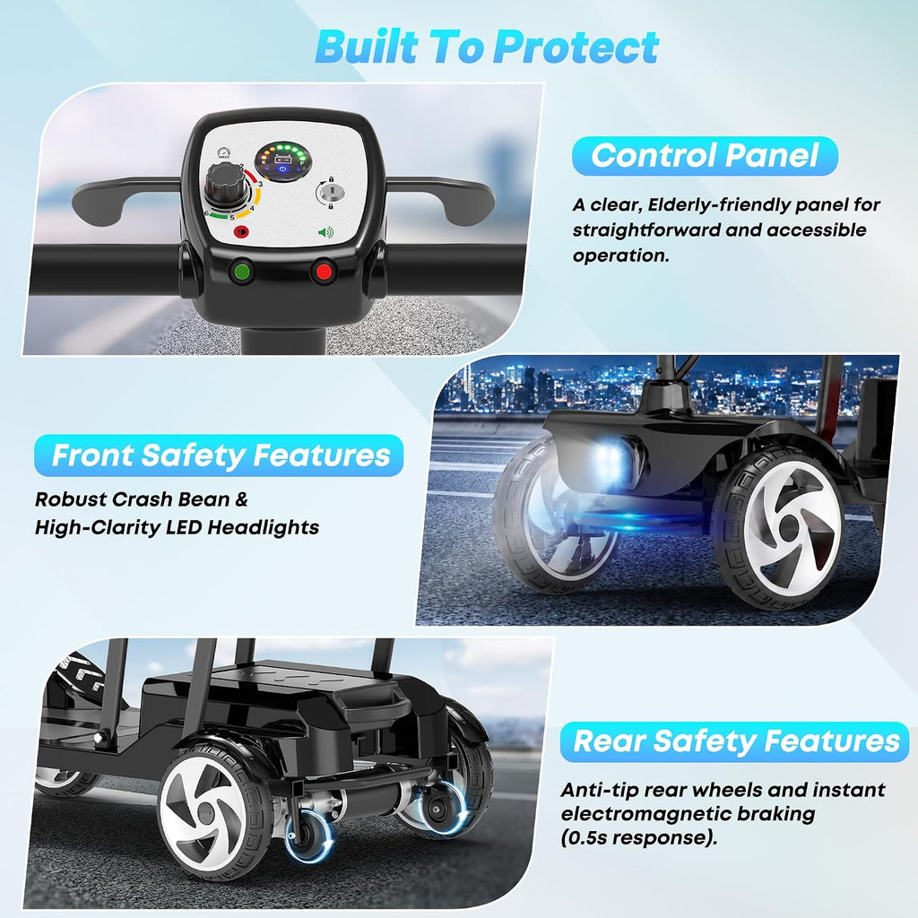Mobility Scooters, Lightweight Electric Scooters for Seniors&Adults | 49lb Aluminum Frame with Removable Battery, Foldable Motorized Scooters for Trips, Shopping, Daily Use, Lacquer Black, 10 Ah