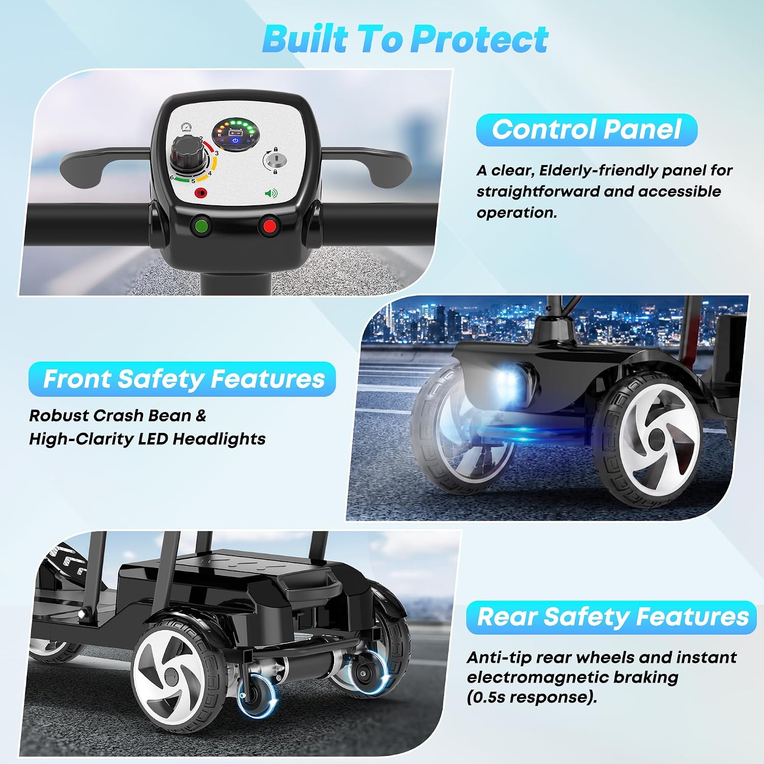 Mobility Scooters, Lightweight Electric Scooters for Seniors&Adults | 49lb Aluminum Frame with Removable Battery, Foldable Motorized Scooters for Trips, Shopping, Daily Use, Lacquer Black, 10 Ah