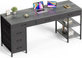 Huuger Computer Desk with 6 Drawers, Office Desk with Shelves, Reversible Gaming Desk, Corner Desk with Storage, Work for Home Office, Study, Living Room, 63inch, Grey