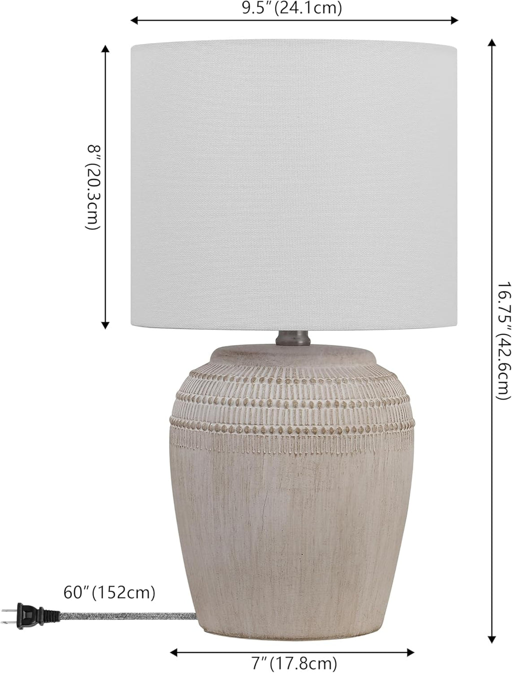 JONATHAN Y 16.75' Antique White/Nickel Ceramic Table Lamp Set of 2, Rustic Traditional Reeded Vase Lamps with White Linen Shade for Bedroom Living Room Decor (JYL5707B-SET2)