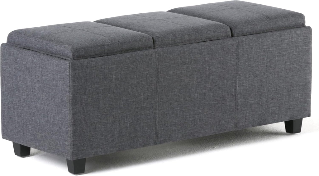 SIMPLIHOME Avalon Storage Ottoman - 42 inch Wide Upholstered Linen Look Fabric Rectangular Flip-Top Ottoman in Slate Grey, Contemporary Coffee Table Ottoman for Living Room with Hidden Storage