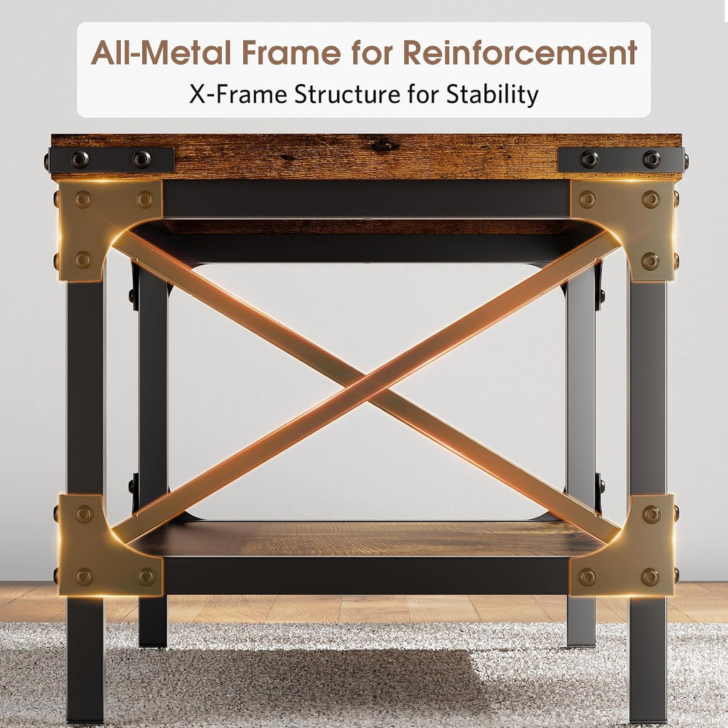 Rectangle Coffee Tables for Living Room, Wood Rectangular Coffee Table, 2 Tier Industrial Modern Center Table with Thickened Tabletop and Metal Frame, 47 inch Long (Rustic Brown)