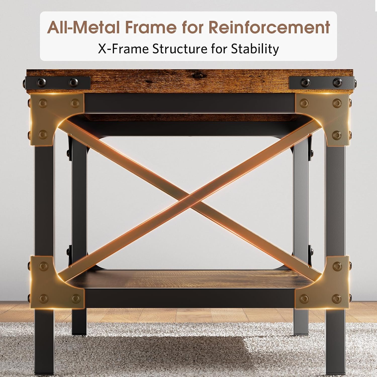 Rectangle Coffee Tables for Living Room, Wood Rectangular Coffee Table, 2 Tier Industrial Modern Center Table with Thickened Tabletop and Metal Frame, 47 inch Long (Rustic Brown)
