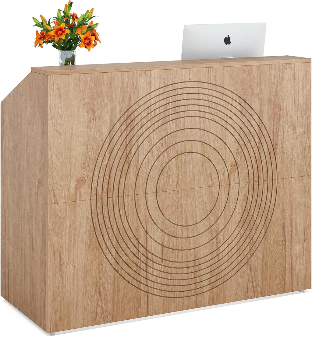 Tribesigns Reception Desk with Counter, Modern Front Desk Reception Room Table with Cable Grommet, 47 inch Retail Counter for Checkout, Lobby, Beauty Salon, Home Office Desk, Oak