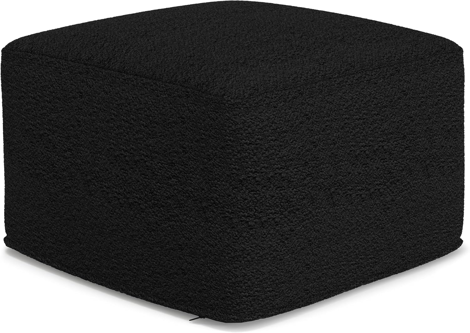 SIMPLIHOME Chantal Square Pouf - 18 inch Wide Upholstered Boucle Fabric Ottoman in Black, Contemporary Footstool, Coffee Table or Extra Seating for Living Room or Bedroom, Assembled