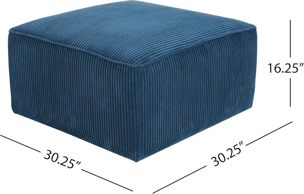 Christopher Knight Home Isa Corduroy Ottoman Footstool, Square Pouf Poufee Footrest Ottoman Large Seat, Modern Side Table for Living Room Bedroom Home Decor, Navy Blue, 30'