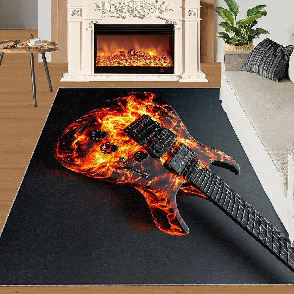 Guitar Rug 5x7-5x7 Rug, Passion Rock Area Rugs for Living Room, Musical Instrument Washable Area Mat for Bedroom, Rock and Roll Carpet, Boys Room Carpet - Guitar Home Decor & Gift