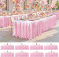 8 Pack 6FT Pink Satin Tablecloths for Rectangle Tables - Shiny Spandex Party Table Cover with Pleated Table Skirt, No-Wrinkle & Glossy Wedding Tablecloth One-Piece for Birthday Baby Shower Ceremony