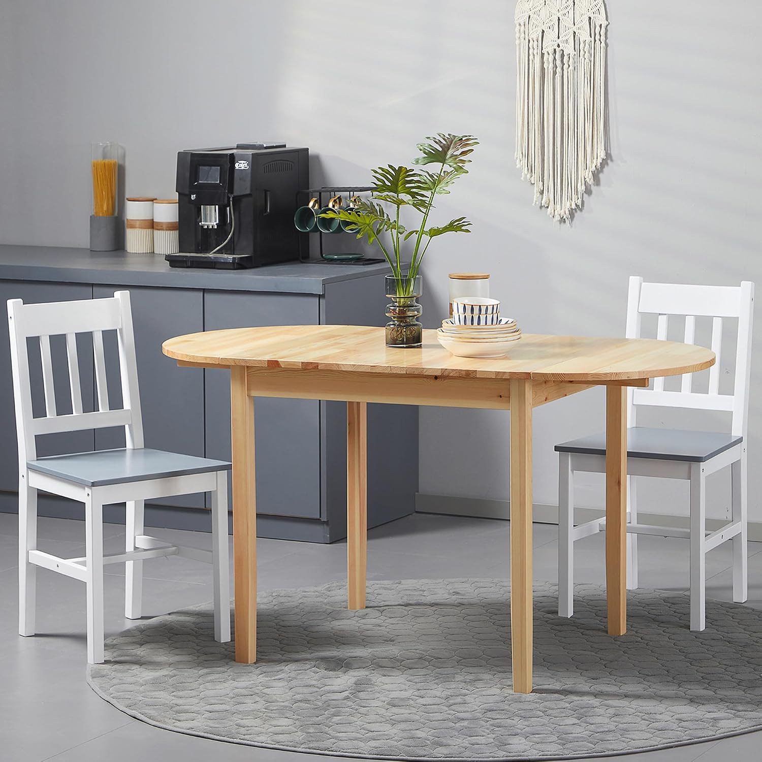 HOMCOM 55' Solid Wood Kitchen Table for 4-6 People, Oval Drop Leaf Tables for Small Spaces, Folding Dining Table, Natural