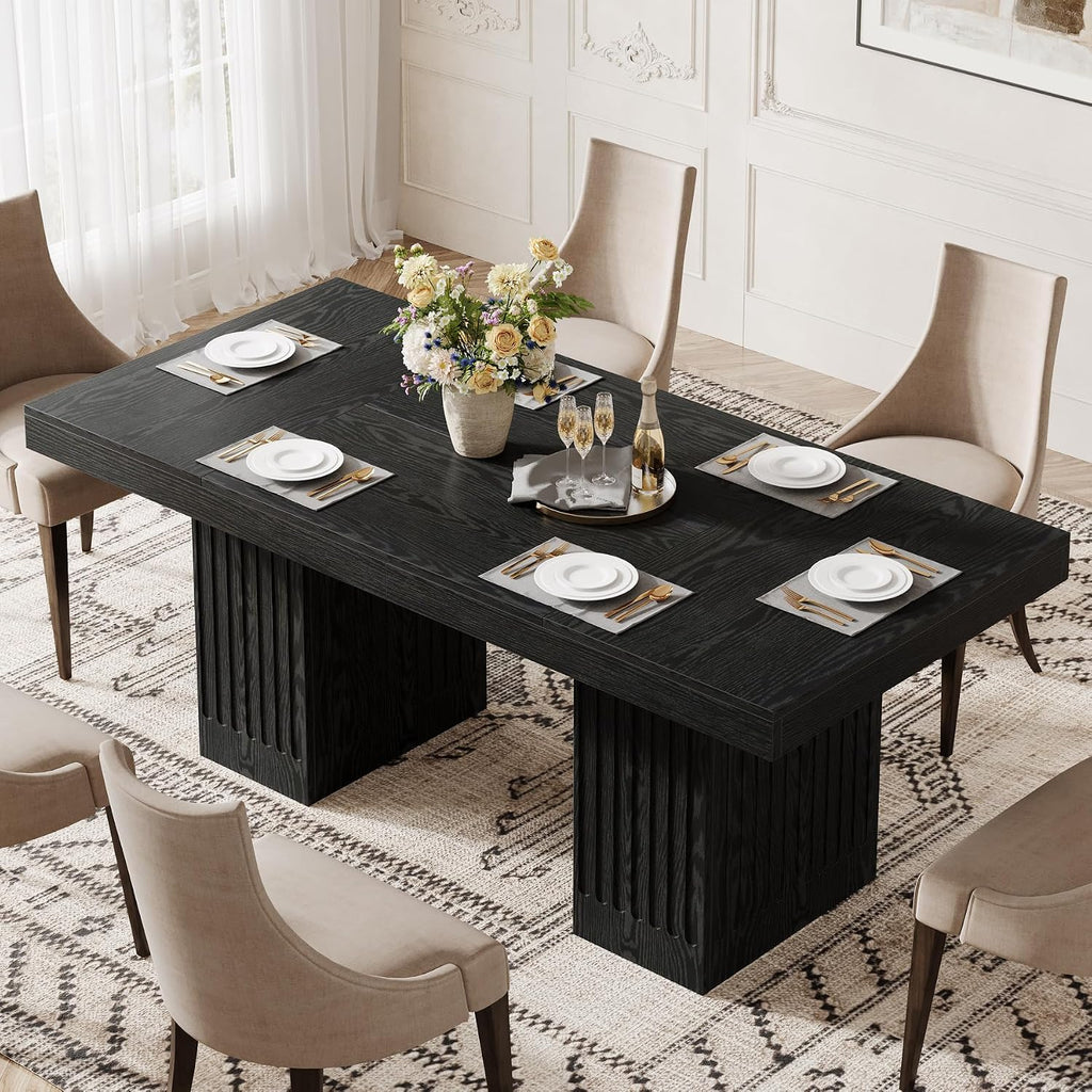 Tribesigns Dining Table for 4-6 People, 63 Inch Modern Rectangle Kitchen Table with Pedestal Base, Large Dinner Furniture for Dining Room, Kitchen, Living Room, Black