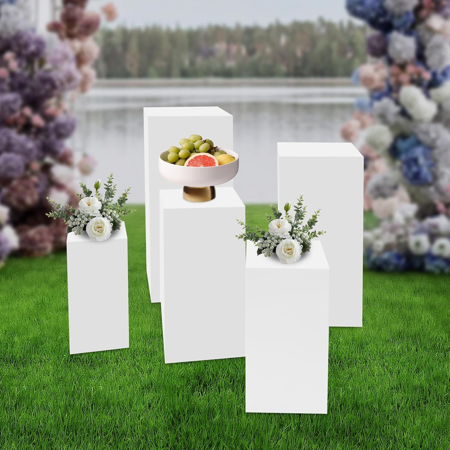 5PCS Metal Pedestal Stands, Square Pedestal Stands for Parties, Flower Display Rack, Dessert Table Cube Display Pillars for Birthday Wedding Bridal Baby Shower Party Decorations