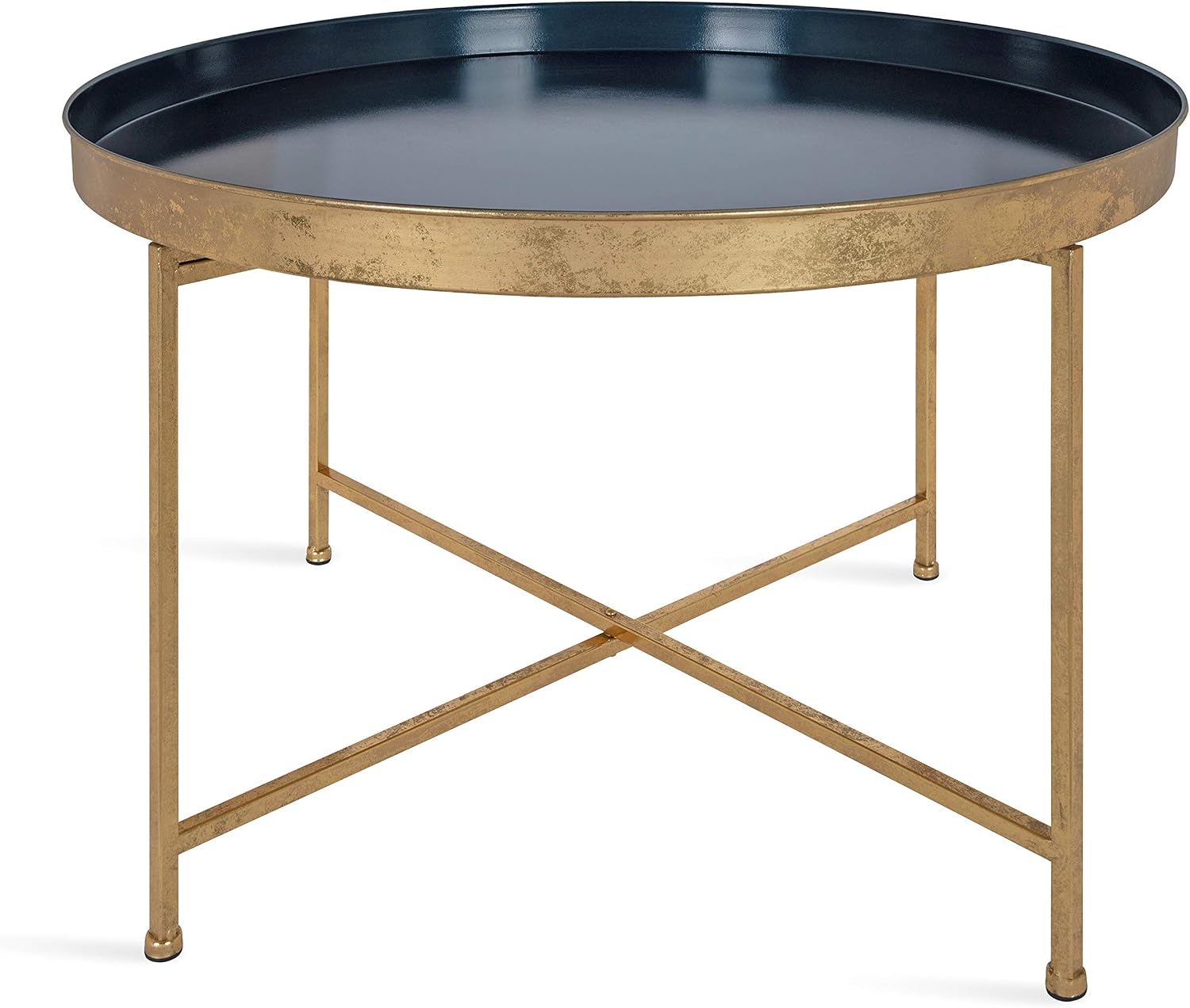Kate and Laurel Celia Modern Glam Round Coffee Table, 28.25' x 28.25' x 19', Navy Blue and Gold Leaf, Chic Sophisticated Accent Table