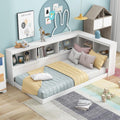 Harper & Bright Designs Twin Size Daybed, Wood Twin Bed Frame with L-Shaped Bookcases and USB Ports,Floor Sofa Bed for Kids Room, Bedroom, Living Room,White
