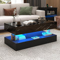 chartustriable 39.4' Large High-Glossy LED Coffee Table with 2 Sliding Drawers, Living Room Storage Coffee Tables with Marbling Print, Modern Stylish Double-Layer Center Tables w/LED Lights, Black