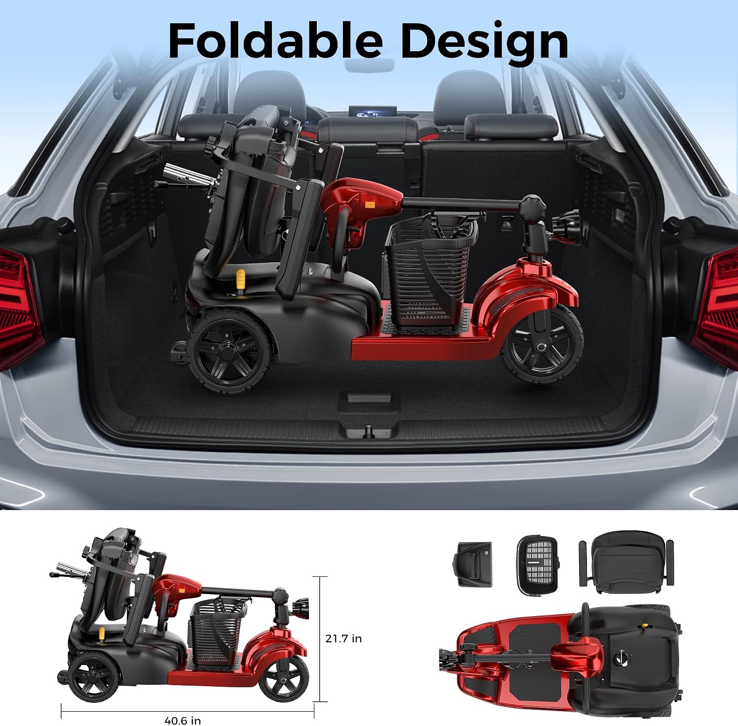 iScooter Mobility Scooter, Mobility Scooters for Adults & Seniors, Powered Electric Wheelchair Device with Seat, Detachable Basket, Cup Holder, LED Headlight, 264 lbs Capacity, Lightweight(3-Wheel)