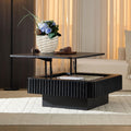 KEIKI 35' Handcraft Drum Square Lift-up Wooden Coffee Table with Sturdy Pedestal & Lift Top Table, Solid Wood Coffee Table with Hidden Storage, Easy Assembly, for Living Room, Reception Room, Black