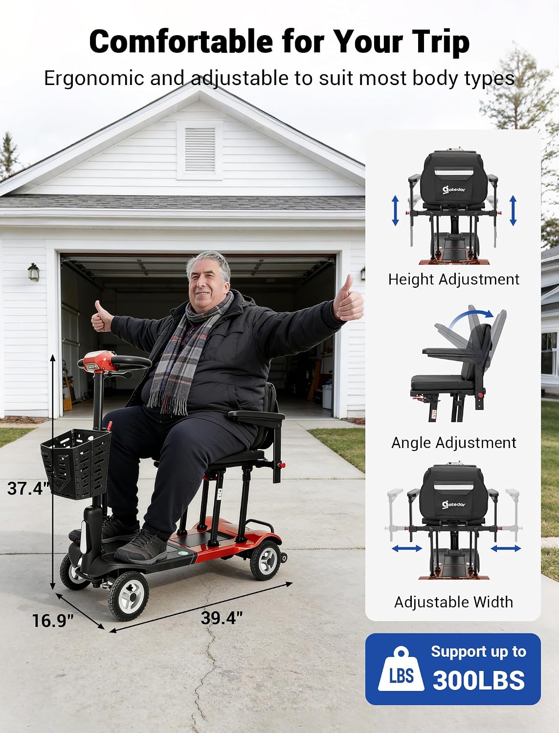 Aotedor Ultra Lightweight Mobility Scooter for Adults, 36 lbs Foldable Electric Scooter with Dual Lithium Batteries, 22 Miles Range Portable Travel Scooter for Seniors, Airline Approved
