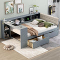 Bellemave Full Size Corner Bed Frame with Storage Drawers and Desk,Captain Daybed with L-Shaped Bookcase,Corner Bed Frame Full Size with Charging Station for Kids,Teens,Guests,Gray