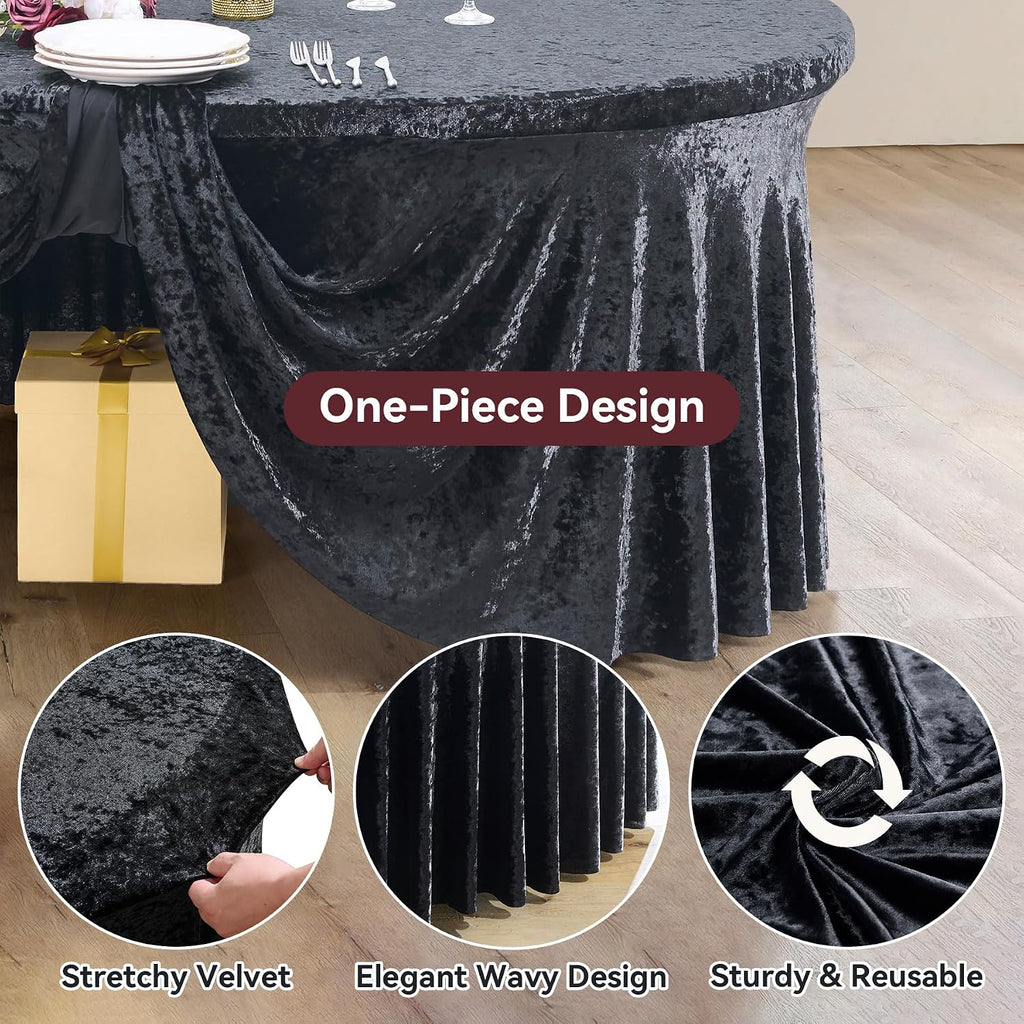 6 Pack Black Velvet Round Tablecloths for 60 inch Table, Wrinkle Free Stretchy 120 inch Spandex Fitted Round Table Cloths Covers Washable Clothes for Wedding Birthday Parties Banquet
