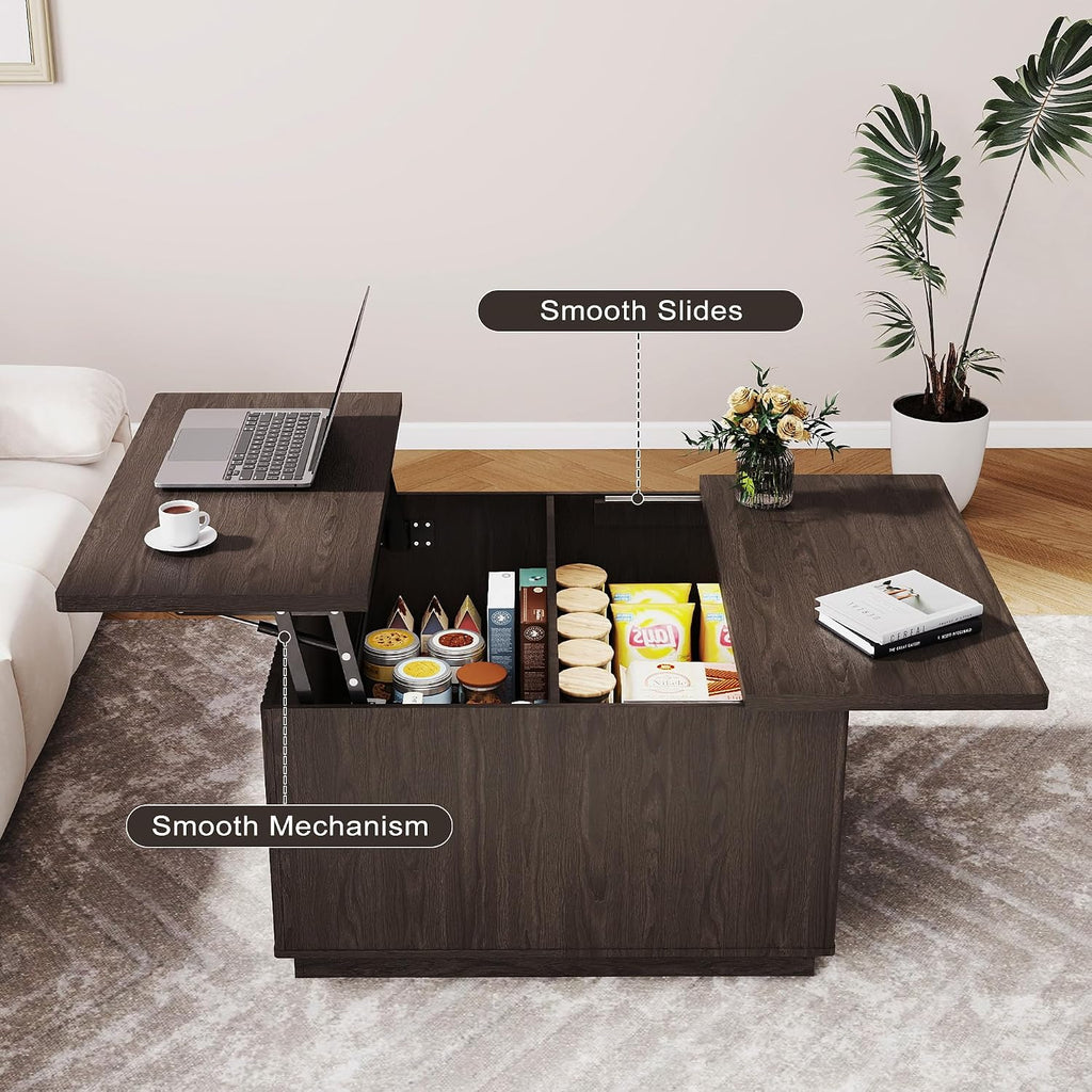 Fluted Coffee Table with Lifting Top, 31.5' Square Coffee Table with Storage, Mid Century Modern Center Table for Living Room, Home Office, Dark Gray