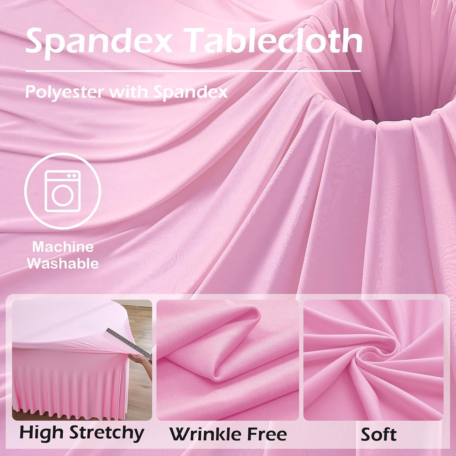 NSSONBEN 6 pk Baby Pink Round Spandex Tablecloths 60 in with Ruffled Skirt,Wrinkle Free High-Stretch 120 inch Pink Table Cloth Fitted 6ft Round Tables,Spandex Table Covers 6ft for Girl Party Banquet