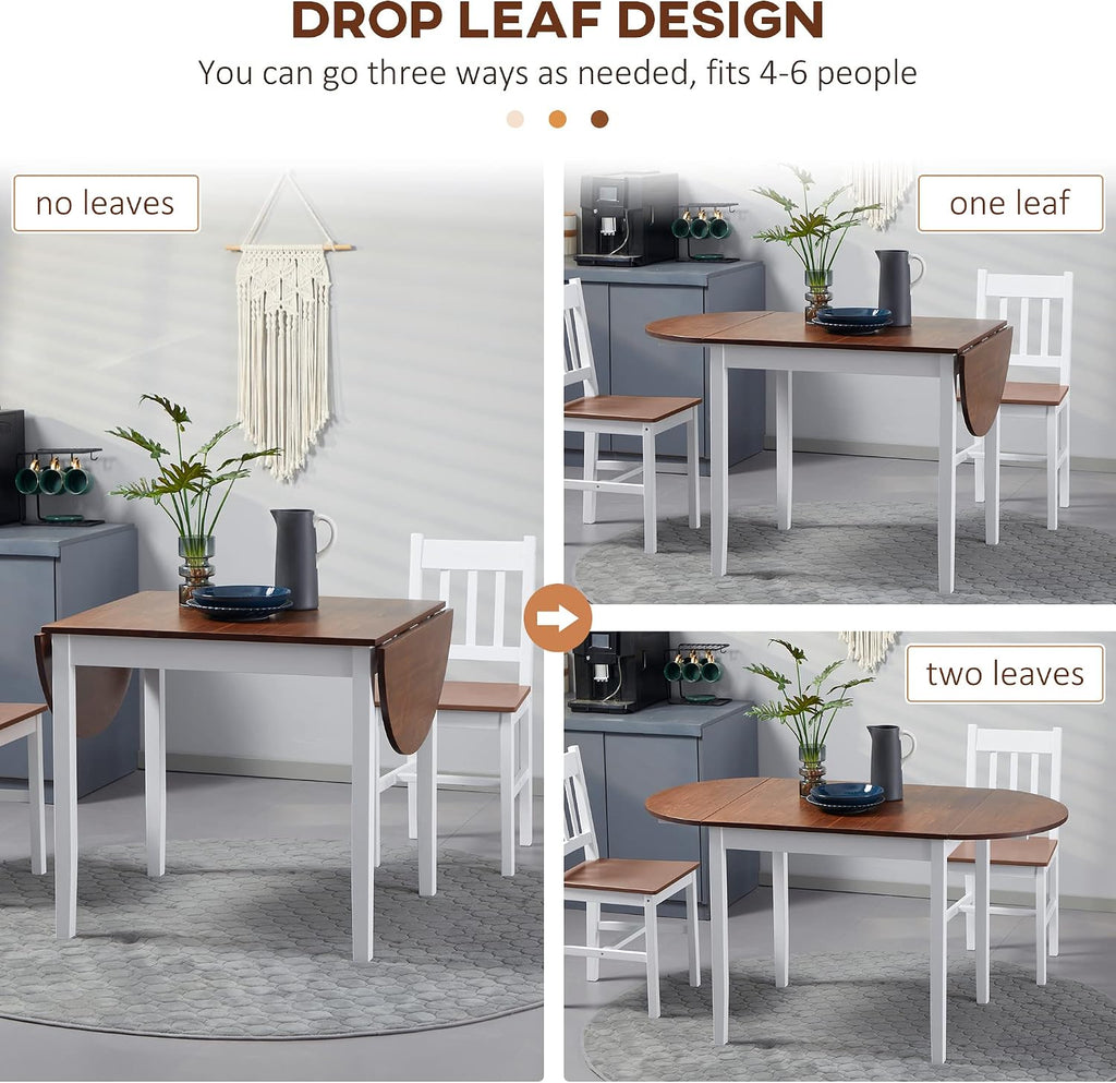 HOMCOM 55' Solid Wood Kitchen Table for 4-6 People, Oval Drop Leaf Tables for Small Spaces, Folding Dining Table, Brown